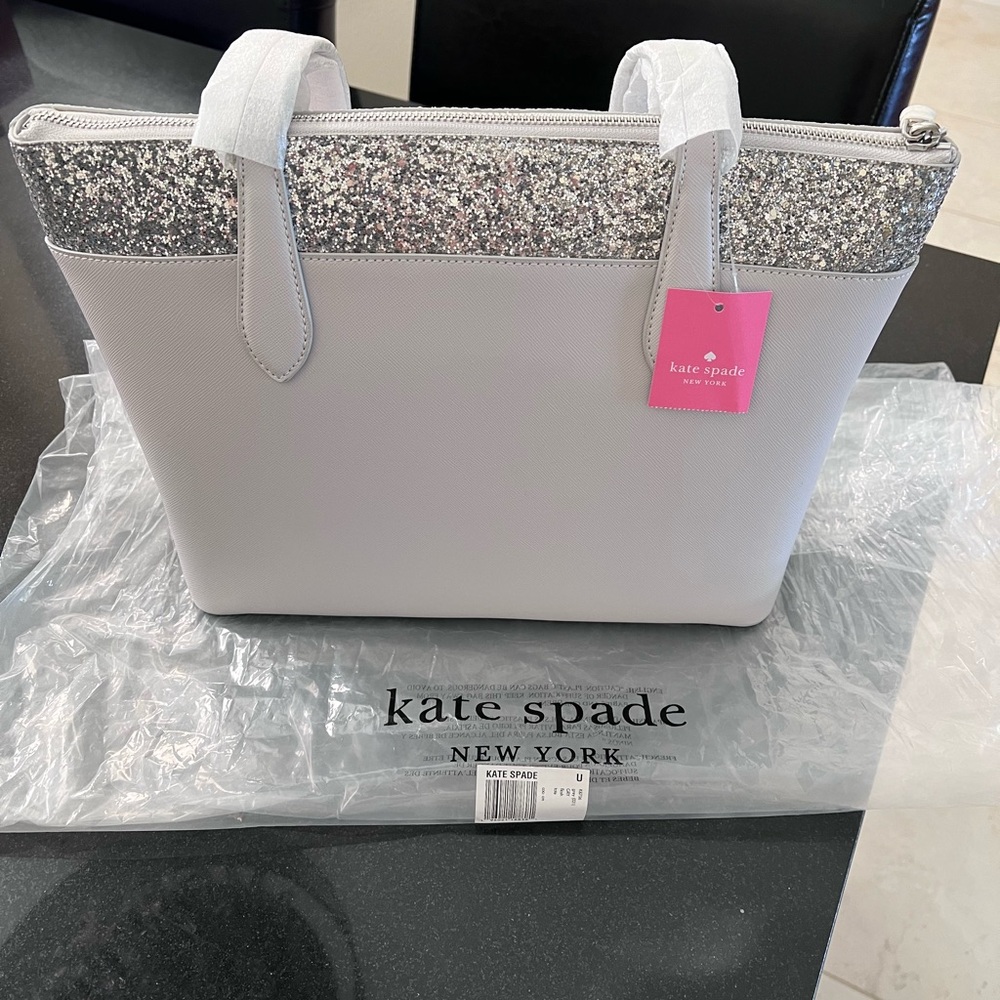 Kate Spade Glitter Silver and White Tote